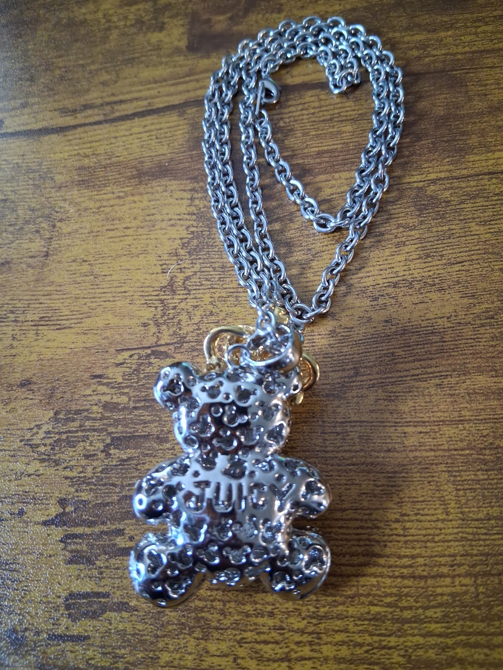 Vintage Juicy Couture Teddy Bear Pendant Necklace Rhinestone-Encrusted gold silv - Picture 6 of 11